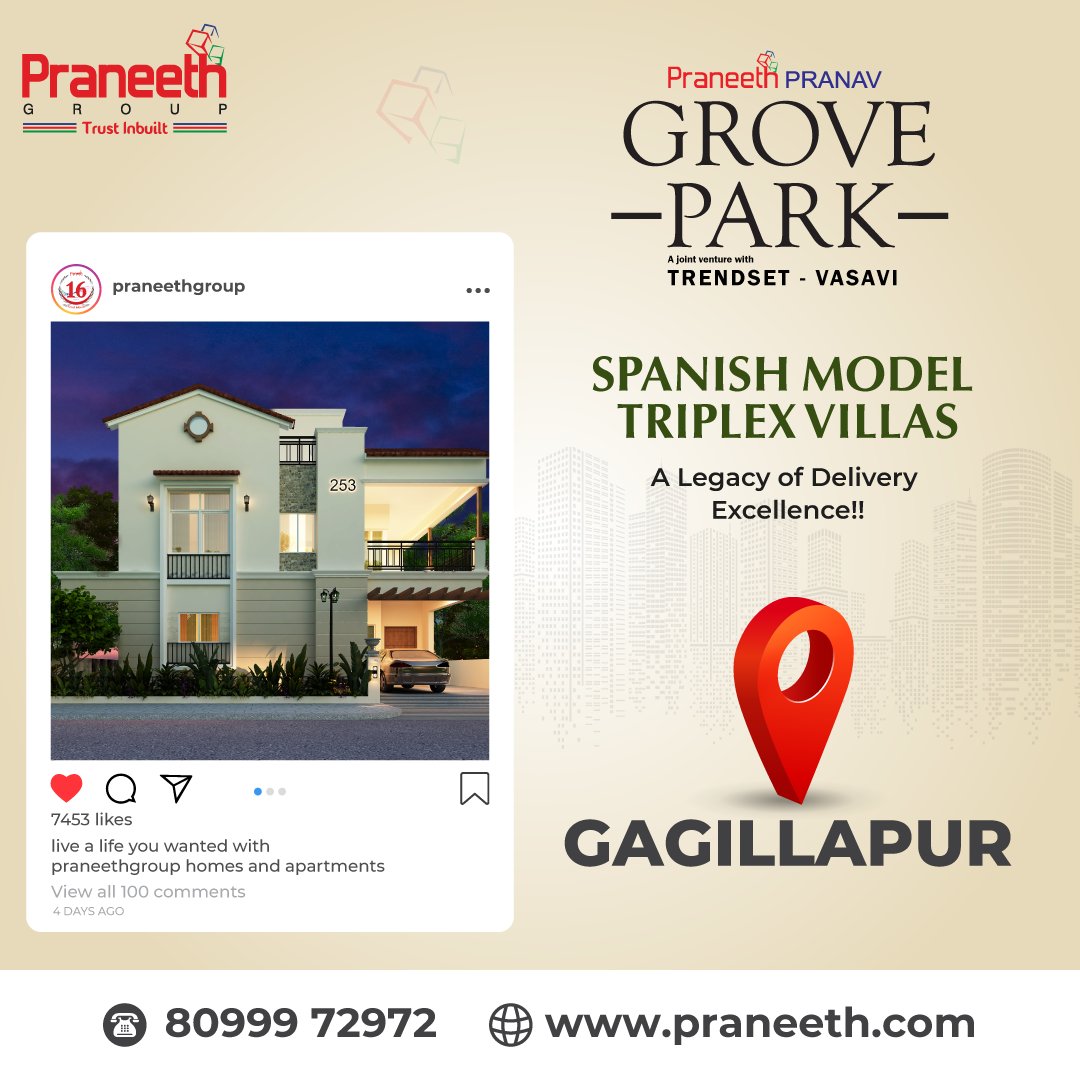 Legacy is not just about the past, it is about the future. Step into our Praneeth Pranav Grove Park villas and become part of a legacy of delivery excellence.

🌐: praneeth.com/groovepark-lp
☎️: +91 8099972972

#PraneethGroup #PraneethPranavGrovePark #HyderabadsLargestVillaCommunity