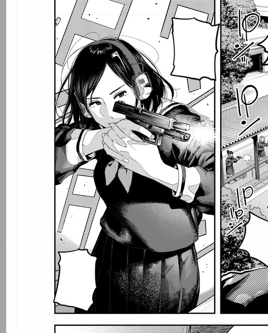 これ描く時webカメラにポーズ取った自分を写してやってたんだけど、エアガンというものを初めて買ったばかりだったからかガスと弾が入っており…さらにコッキングまでされており……モニターに無慈悲な穴が開いてしまうという事件が起きてまして…。もう二度と弾は入れないと誓いました…。 