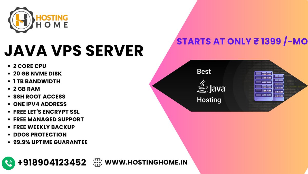 Hostinghome1's tweet image. Powering your Java projects with seamless VPS hosting from Hosting Home. Elevate your performance and reliability today.
Visit Us
hostinghome.in/java-vps-serve…
Contact us
+918904123452
+918904255424
#JavaVPS
#VPSHosting
#JavaHosting
#VirtualPrivateServer
#JavaPerformance