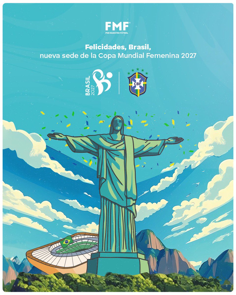 Enhorabuena a la Confederación Brasileña de Futbol, @CBF_Futebol porque serán los organizadores de la próxima Copa Mundial Femenina de la FIFA 2027. En México festejamos que el evento de futbol femenil más importante del mundo se realice en un país con una amplia tradición