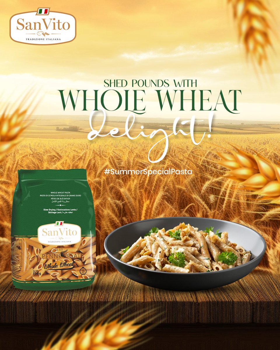 SanVito_India's tweet image. Summer bodies are made in the kitchen! Choose our #WholeWheatPasta for a light, satisfying meal that won't weigh you down. Packed with the goodness of durum wheat and semolina.

Buy online: bit.ly/SanVitoPastaPr… 

#summerpasta #summerfood #SanVito #TrueItalianPasta #EasyToCook