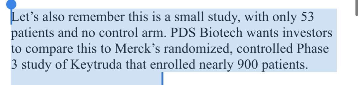 dub_k1's tweet photo. Finally read this clowns poor attempt at a hit piece on $PDSB. His main point that he keeps repeating is that cross trial comparisons can’t be done &amp; company is wrong for sharing historic data. I’ve never  seen a company present phase 2 data without showing historical data. https://t.co/9NMRttgMfS