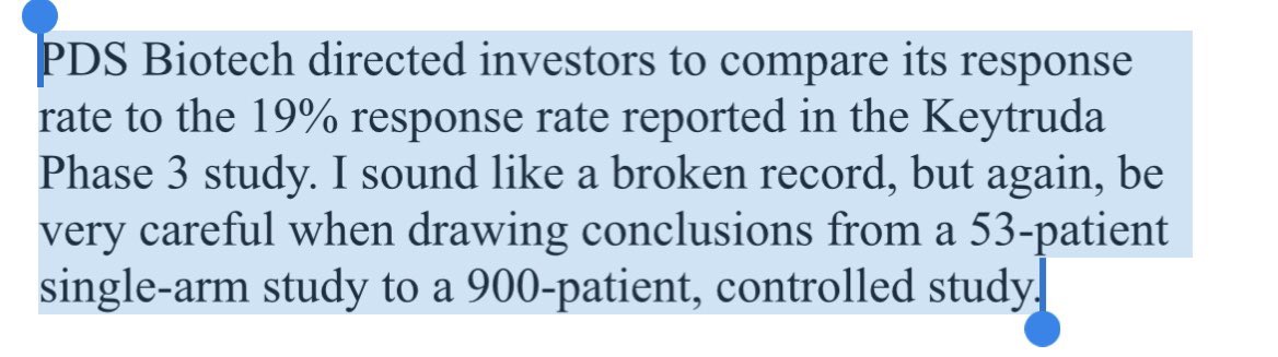 dub_k1's tweet photo. Finally read this clowns poor attempt at a hit piece on $PDSB. His main point that he keeps repeating is that cross trial comparisons can’t be done &amp; company is wrong for sharing historic data. I’ve never  seen a company present phase 2 data without showing historical data. https://t.co/9NMRttgMfS