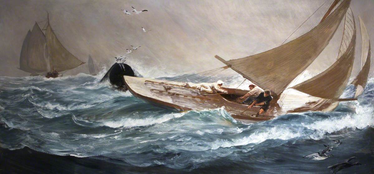 Book of the Day: Margaret Powell 'Master of the Sea: Charles Napier Hemy RA RWS' (2004) The life of the artist written by his granddaughter based on his notebooks. Picture Charles Napier Hemy 'Winning the Cup' (1903) @TorreAbbey