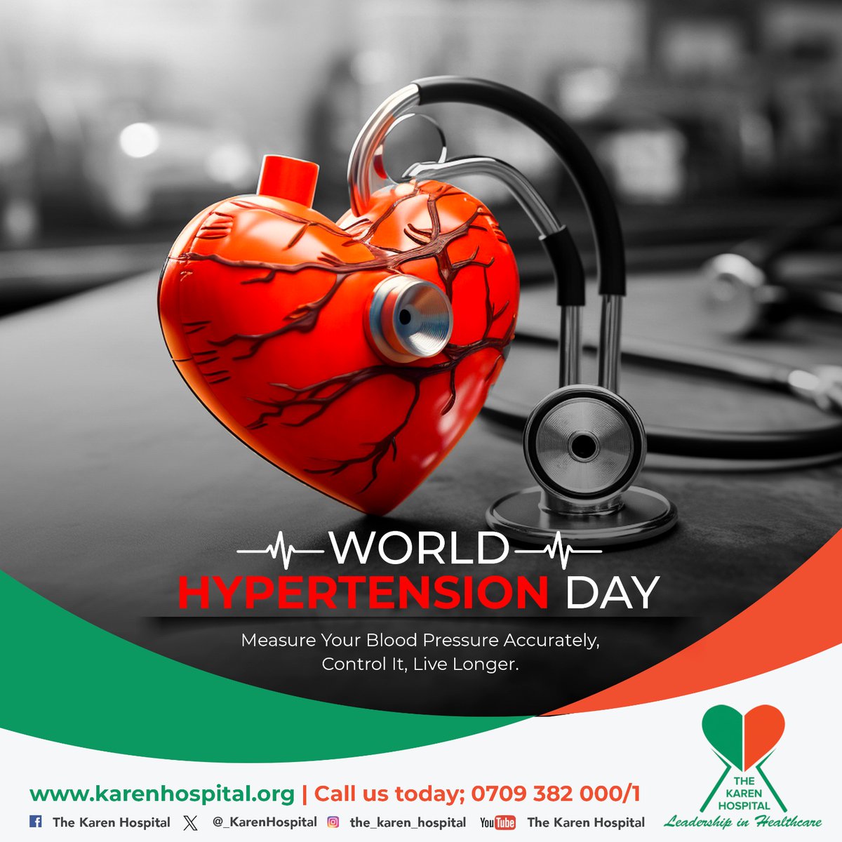 It's World Hypertension Day! Do you know your numbers? Silent but deadly, hypertension is a major health concern. Today, we encourage you to be proactive about their heart health For more information or to schedule a consultation, talk to us on 0709 382 000 #WorldHypertensionDay