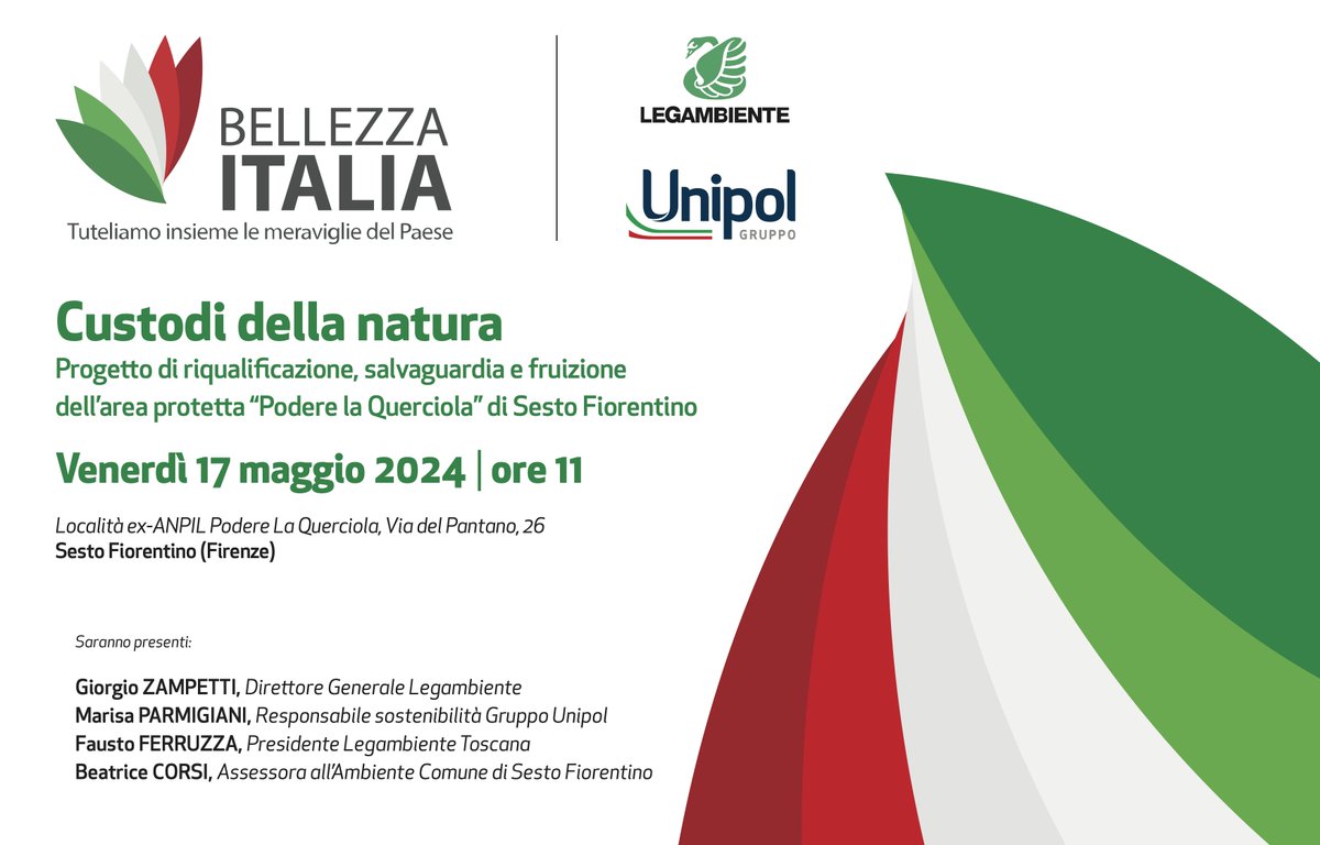 Oggi con @Legambiente @UnipolGroup_PR saremo a Sesto Fiorentino per presentare il nostro nuovo progetto Custodi della #Natura per la riqualificazione, la tutela e la fruizione dell’#areaprotetta “Podere la Querciola”.