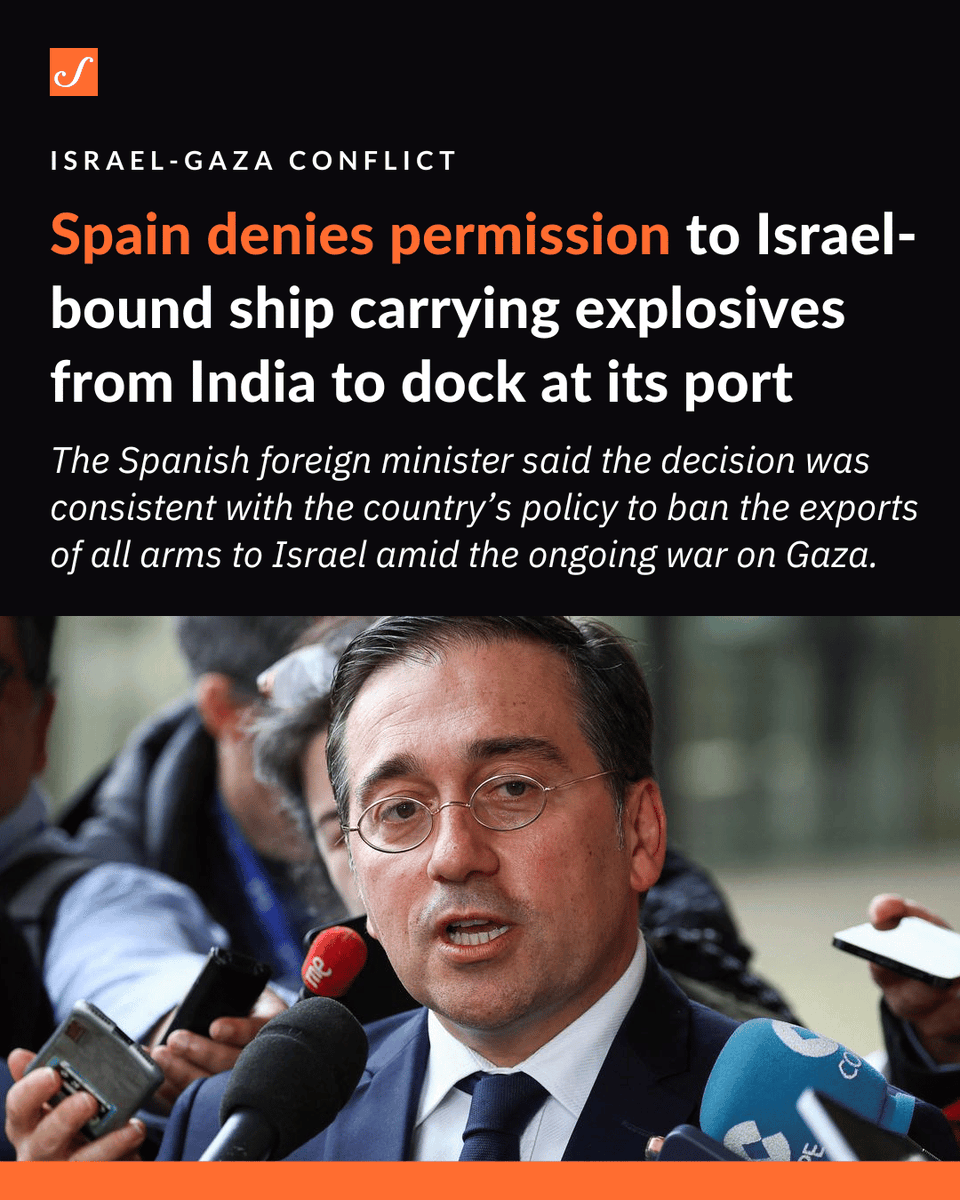 #GazaWar | The Danish-flagged ship was carrying 27 tonnes of explosive material from #Chennai to a port in Israel’s Haifa, reported AFP.

Read more: scroll.in/latest/1067990/