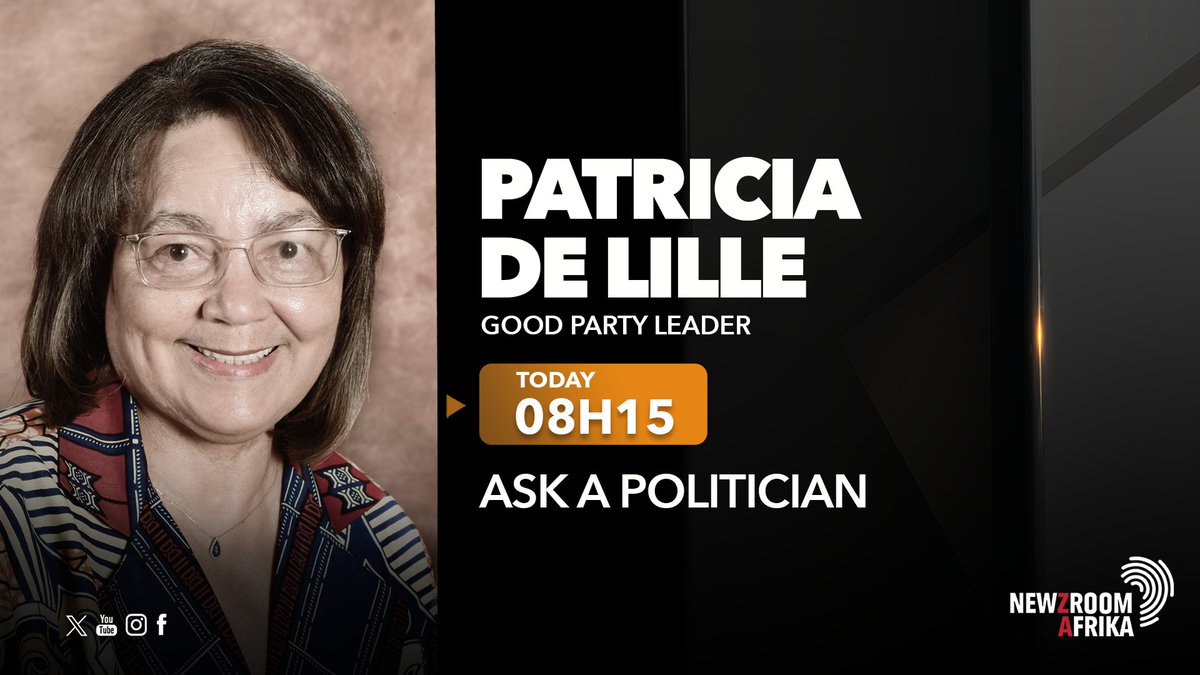 [COMING UP] Good Party leader Patricia de Lille will be in conversation with @AldrinSampear on the #AMReport405 at 08h15. #Newzroom405