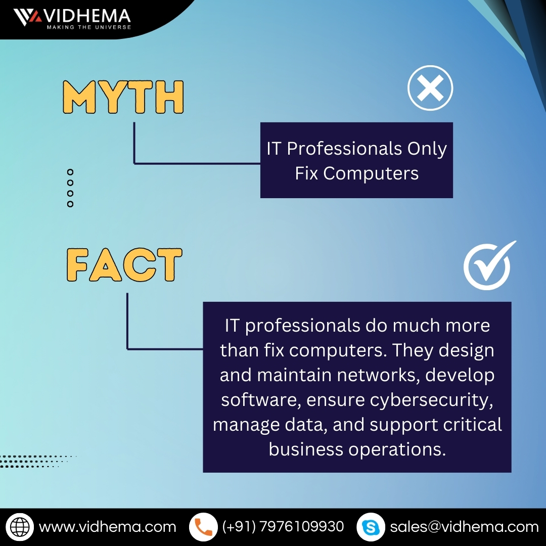 Myth vs. Fact   

#mythVsfact #techtruths #itprofessionals #beyondthescreen #techfacts #vidhematechnologies