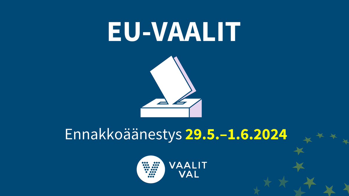 EU-vaalin äänestyspäivä Suomessa on 9.6.2024. Ulkomailla ennakkoäänestys järjestetään 29.5.–1.6. Intiassa voi äänestää ennakkoon New Delhissä ja Mumbaissa. 🇪🇺🇫🇮 Tarkista äänestyspaikkojen aukioloajat ⬇️ finlandabroad.fi/web/ind/ajanko…