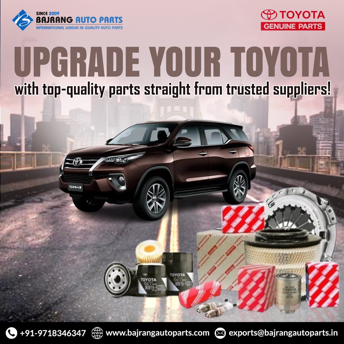 Take your Toyota to the next level with premium parts from Bajrang Auto Parts! Ensure peak performance and reliability with our top-quality upgrades.
#bajrangautoparts
#toyotaupgrade #qualityparts #trustedsuppliers #toyotaperformance #autoparts #carmaintenance #vehicleupgrades