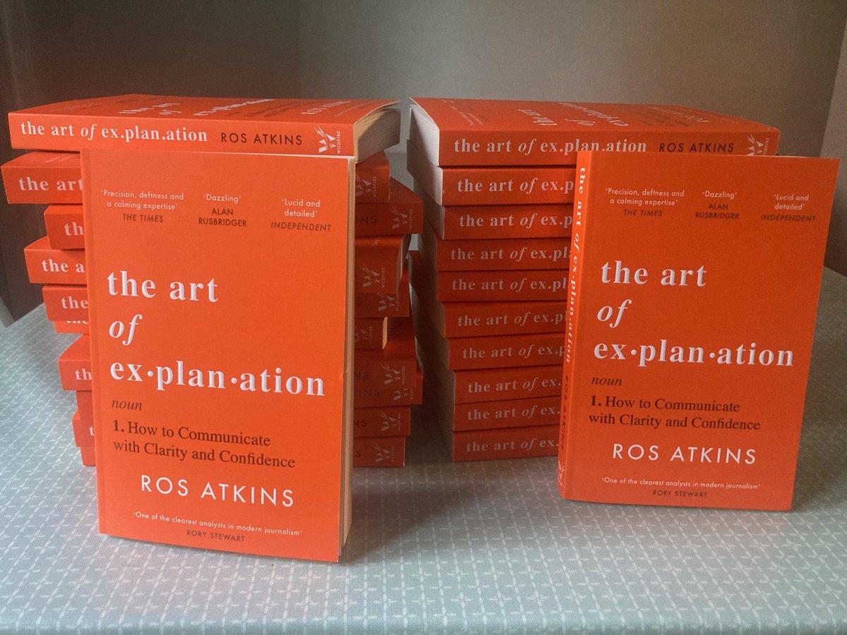 Very excited that these have arrived. The paperback of The Art of Explanation is out on Thursday. As you can see, it's smaller and more orange than its hardback predecessor. You can pre-order it now - or I'll be at @Rye_Books in SE London 11-1 on Saturday. geni.us/TheArtOfExplan…