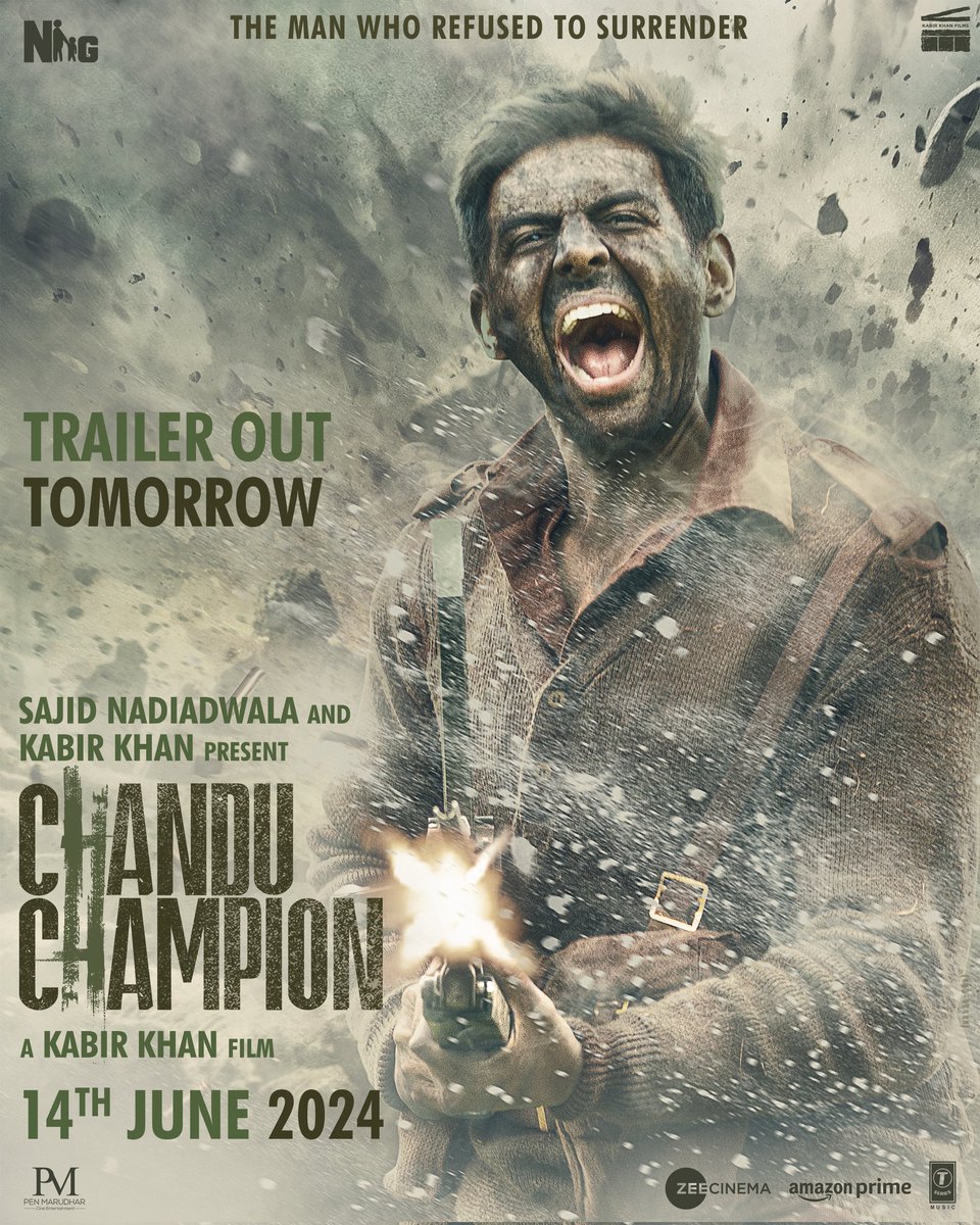 The man who refused to surrender 🔥💪🏻 #ChanduChampionTrailer OUT TOMORROW #ChanduChampion Releasing in cinemas on 14th June, 2024 #SajidNadiadwala #KabirKhan @TheAaryanKartik @ipritamofficial @NGEMovies #KabirKhanFilms @WardaNadiadwala @PenMovies