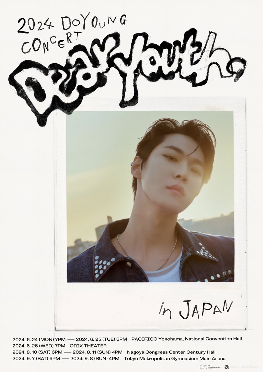 2024 DOYOUNG CONCERT [ Dear Youth, ] in JAPAN YOKOHAMA 〖 PACIFICO Yokohama, National Convention Hall 〗 ➫2024.6.24(MON) 7PM (JST) ➫2024.6.25(TUE) 6PM (JST) OSAKA 〖 ORIX THEATER 〗 ➫2024.6.26(WED) 7PM (JST) NAGOYA 🆕🍀 〖 NAGOYA CONGRESS CENTER CENTURY HALL 〗