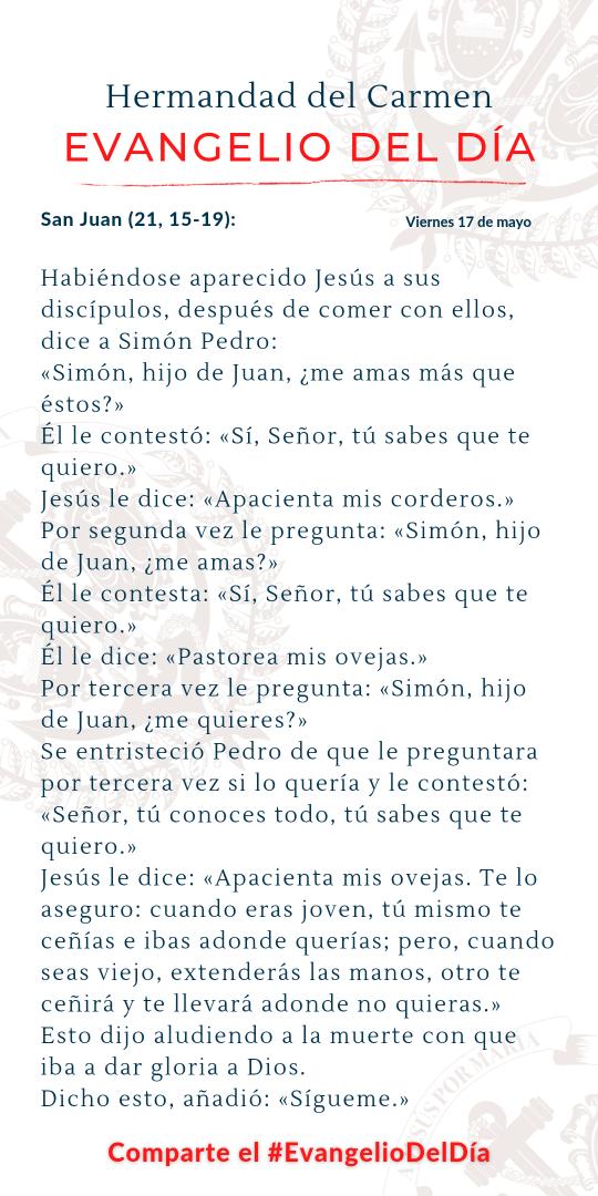 #EvangelioDelDía | 📖 San Juan (21, 15-19): Gloria a ti, Señor Jesús.