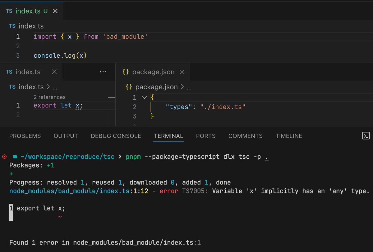 To library authors, never ship .ts files as "types" directly. Your user may use stricter tsconfig and they have no way to ignore errors in your code. #typescript