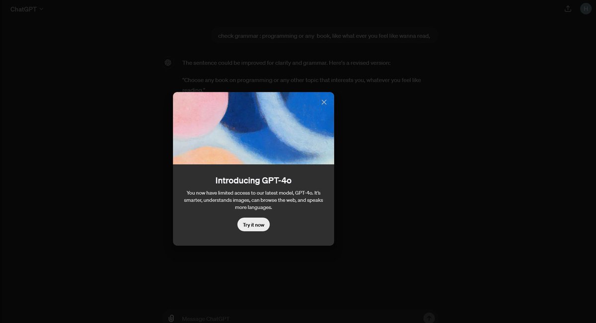 nerdycoder23's tweet image. ChatGPT 4O for free users released 
#gpt #chatgpt #openai #100daysofcode