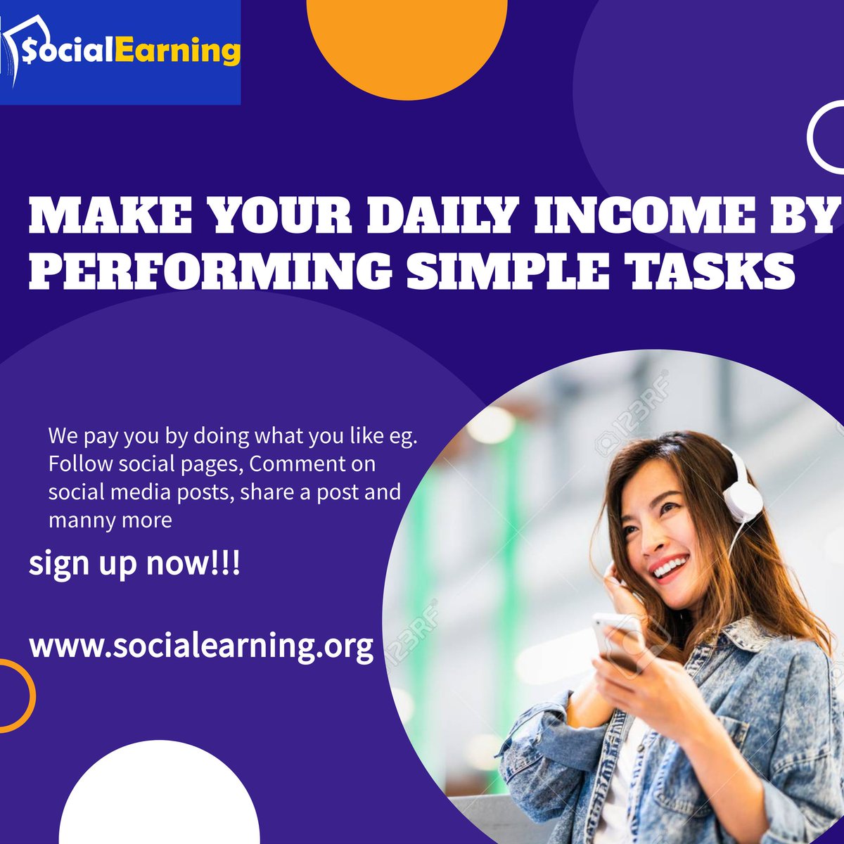 Make your daily income by doing what you like on our website socialearning.org #socialearning