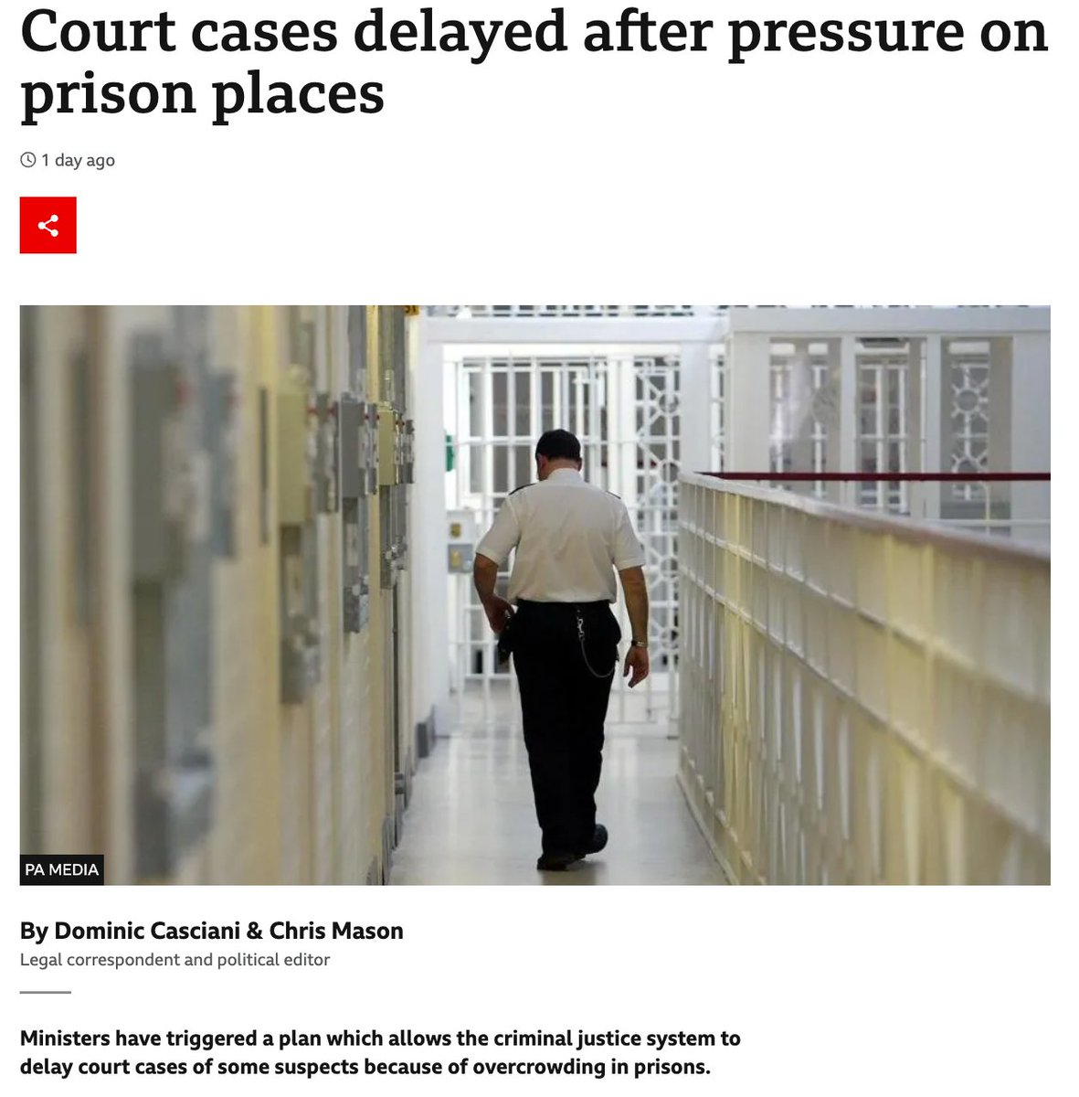 Nov 2022: Govt refuses calls for a modest incease in prison law #legalaid fees which would've supported getting people out who could be safely released by @Parole_Board, on the basis of focusing on reducing the backlog. May 2024: Cases delayed due to prison overcrowding