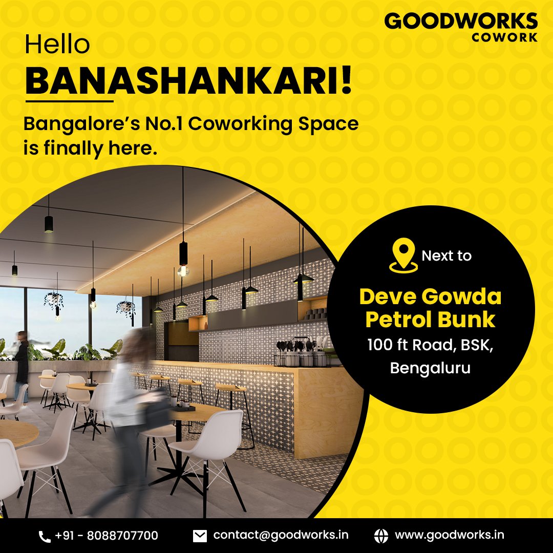 Super excited to announce the launch of our newest @GoodWorksCoWork & Managed Office space in Banashankari, Bengaluru! Drop in for a cup of coffee!!

#GoodWorks #CoWork #officespace #Banashankari  #Bengaluru #coworking #space