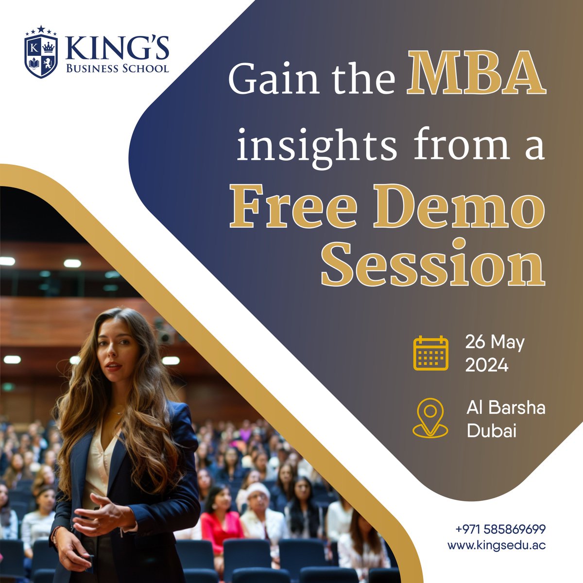 Start your professional advancement and personal growth by attending our exclusive Free #MBA Demo Session in Dubai. 
.
.

#MBAProgram #FreeMBADemo #kingsbusinessschool #KingsBSchool