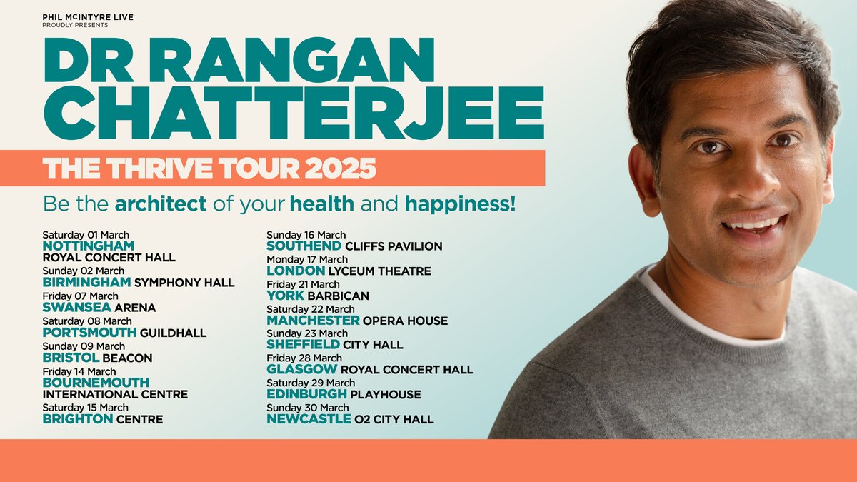 🆕 The host of Europe's biggest health podcast @drchatterjeeuk brings #TheThriveTour to @yorkbarbican! 🎟️ Tickets available from 10AM Friday 24 May. yorkbarbican.co.uk/whats-on/dr-ra… #York #YorkBarbican #DrRanganChatterjee @thisisyo1