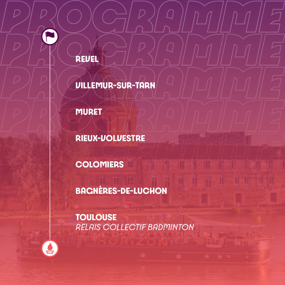 Aujourd'hui, direction la Haute-Garonne, un programme chargé qui nous mènera ce soir à Toulouse où l'on retrouvera notamment la famille Ntamack et @Dupont9A en derniers relayeurs 🏉 En rouge et noir, j'afficherai ma flamme 🔥 Suivez cette étape en live sur la chaîne numérique