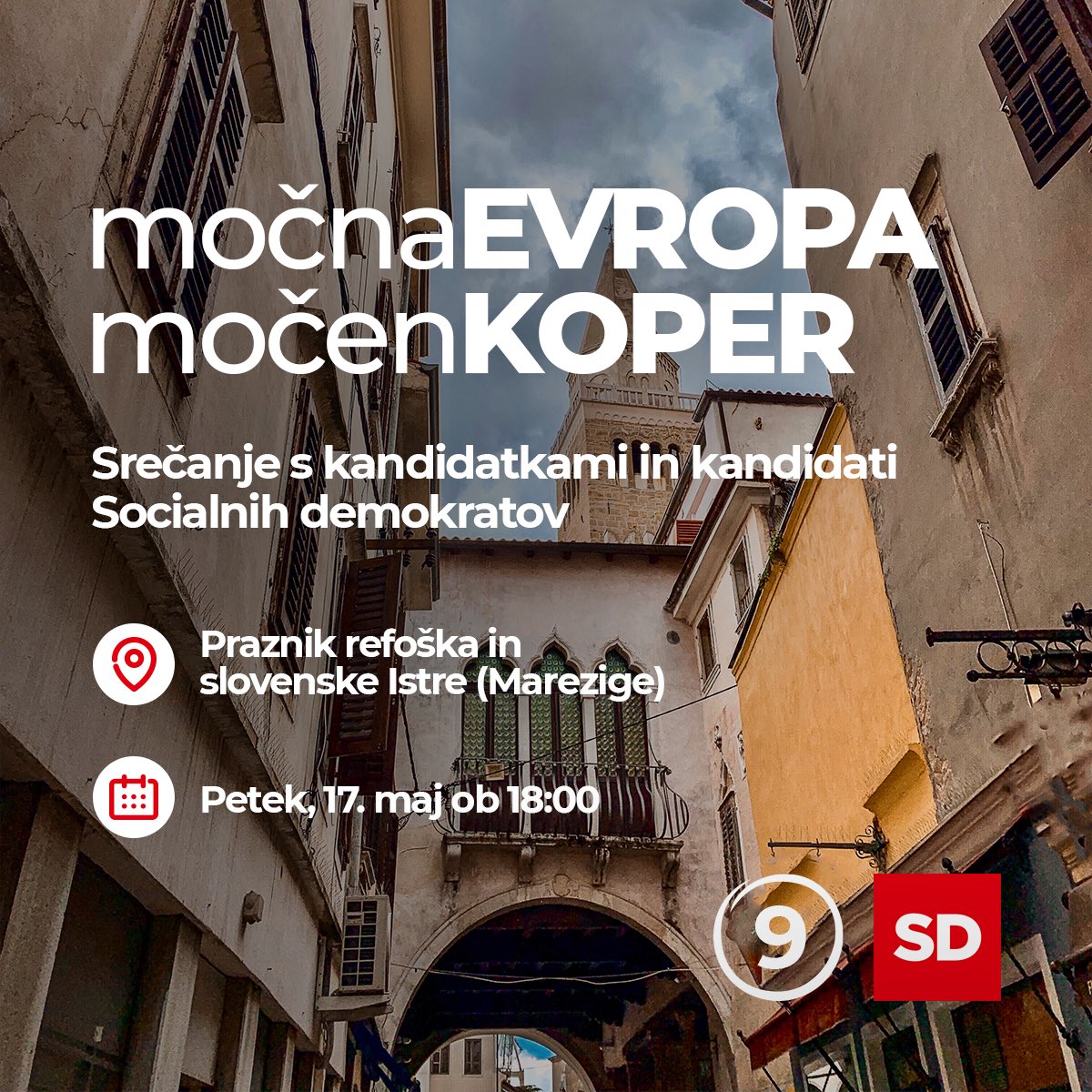 [NAPOVED] Kandidati SD mag. Mojca Kleva Kekuš, Matevž Frangež in Neva Grašič bodo danes obiskali Obalo, kjer se bodo sestali s koprskim županom in obiskali InnoRenew v Izoli. Pridružite se nam ob 18. uri, ko bomo obiskali 51. praznika refoška in slovenske Istre v Marezigah.