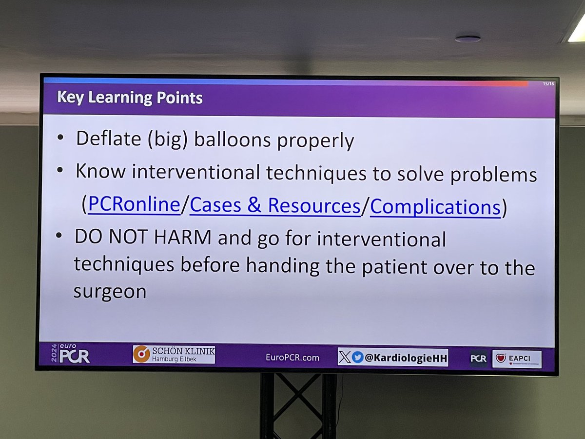 #EUROPCR2024 #Complications Excellent case presentation by Erik Rafflenbeul and take home message if you want to know more about dealing with complications visit #PCRONLINE/Cases&amp;Resources/Complications