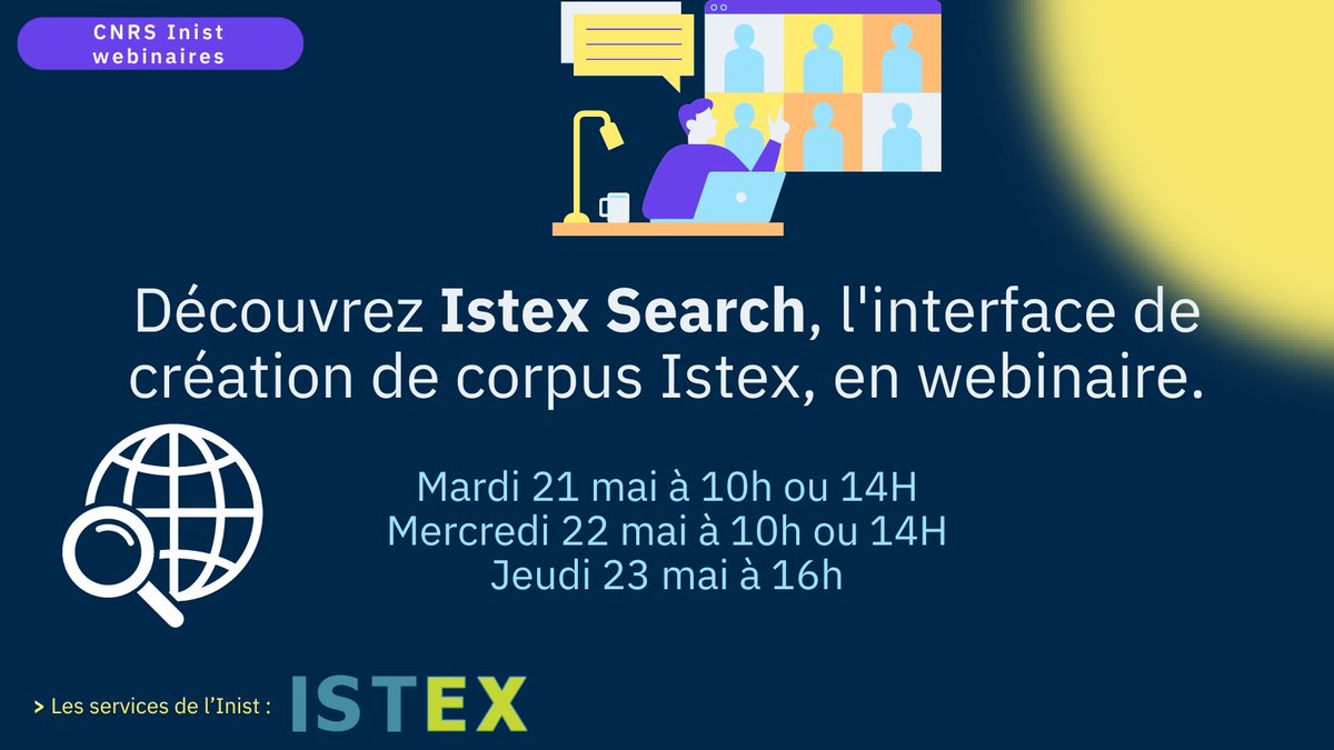 📣 𝐃𝐞́𝐜𝐨𝐮𝐯𝐫𝐞𝐳 𝐈𝐬𝐭𝐞𝐱 𝐒𝐞𝐚𝐫𝐜𝐡 Rejoignez les webinaires @ISTEX_Platform (sans inscription) pour découvrir ce service dédié à la création de corpus #IstexSearch Mardi 21/05 à 10H ou 14H Mercredi 22/05 à 10H ou 14H Jeudi 23/05 à 16h inist.fr/nos-actualites…