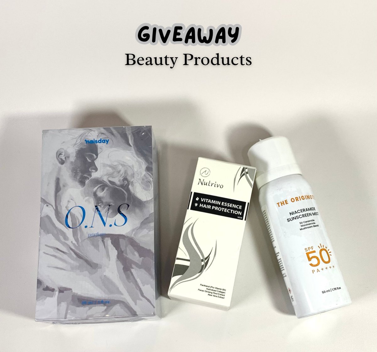 GIVEAWAY
Parfum + Hair Essence + Sunscreen Spray

Rules :
— follow aku
— RT tweet ini
— RT + ❤️ thread di bawah
— reply 'makanan fav'

Ongkir ditanggung pemenang ya 🙏🏻
End 25 Mei. Good luck! 🍀

#Giveaway #GiveawayAlert #zonauang #Zonajajan #ZonaBA #zonaBU