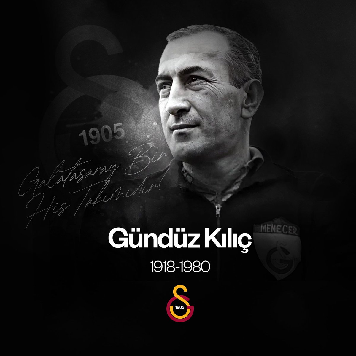 Şanlı tarihimizin büyük efsanelerinden, kulübümüzde hem futbolcu hem de teknik direktör olarak önemli başarılara imza atan ‘Baba’ Gündüz Kılıç’ı aramızdan ayrılışının 44. yılında sevgi, saygı ve rahmetle anıyoruz. #GalatasarayBirHisTakımıdır