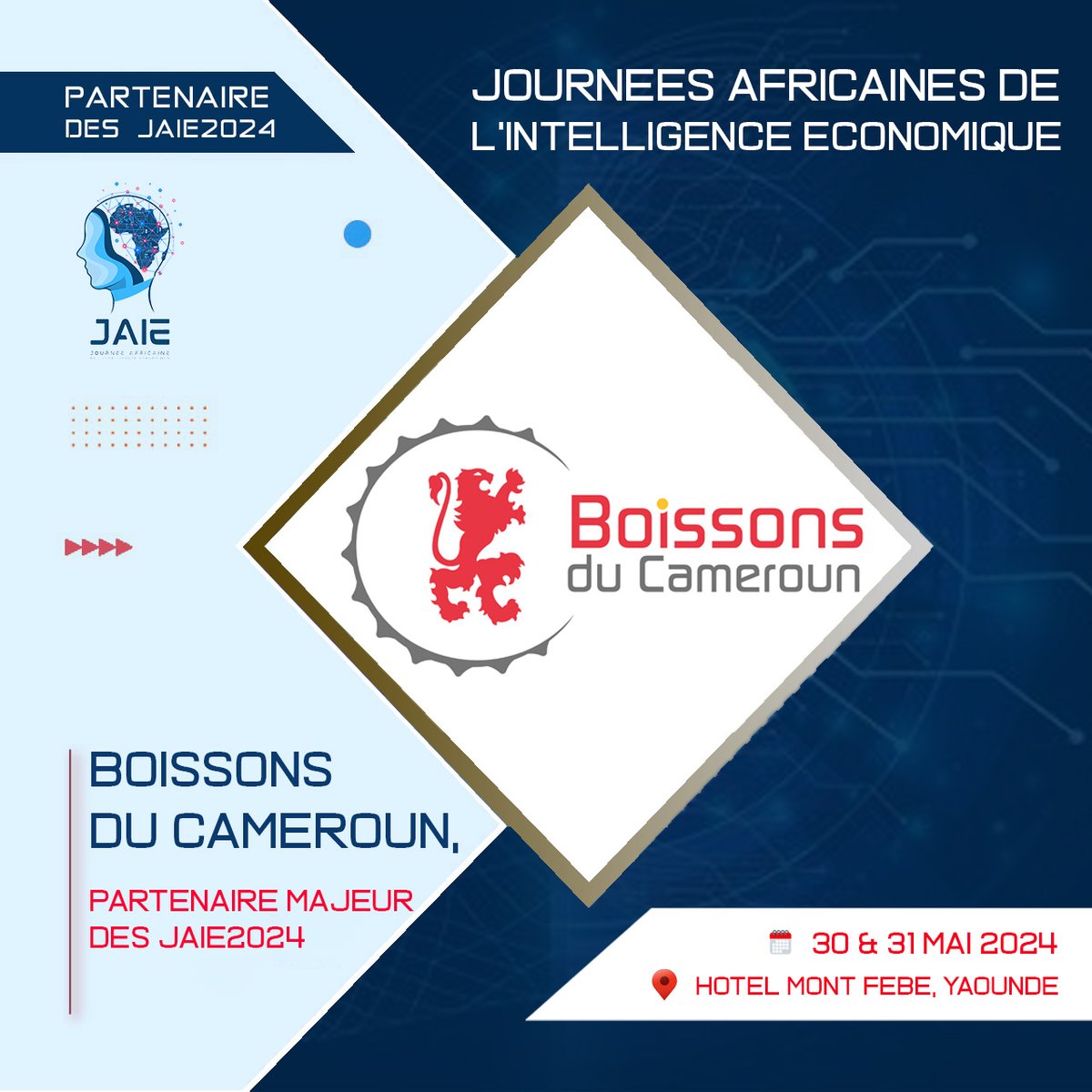 La 7ème édition des Journées africaines de l’intelligence économique #JAIE2024 du 30 au 31 mai 2024, à Yaoundé, se réjouit du partenariat de @BoissonsduCMR, Sponsor Premium pour sa bonne tenue. 

Plus d'informations : les-jaie.info

#IntelligenceEconomique #Influence
