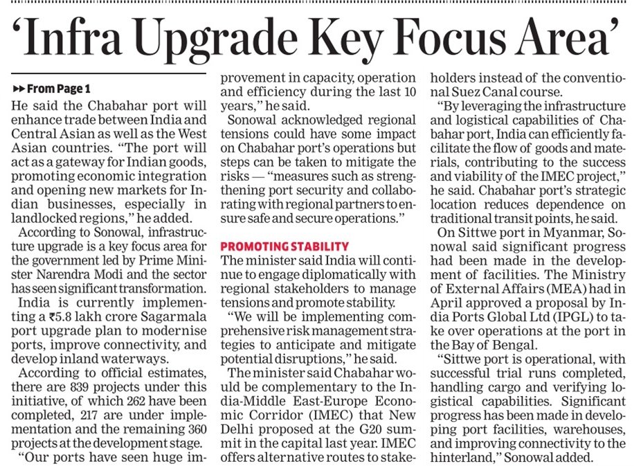 Spoke to @TweshMishra of @EconomicTimes on how new vistas are being opened in the maritime sector with the long-term pact to operate the Chabahar Port in Iran.