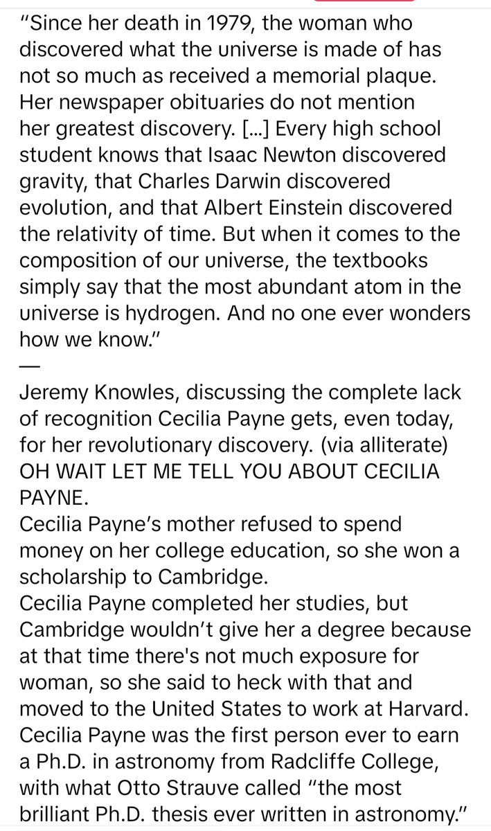 #CeciliaPayne #HarvardUniversity #CambridgeUniversity #RadcliffeCollege #Astronomy #Discoveries: #VariableStars #GalacticStructure #CompositionOfTheSun There are male villains in Payne's academic & research career, of course.