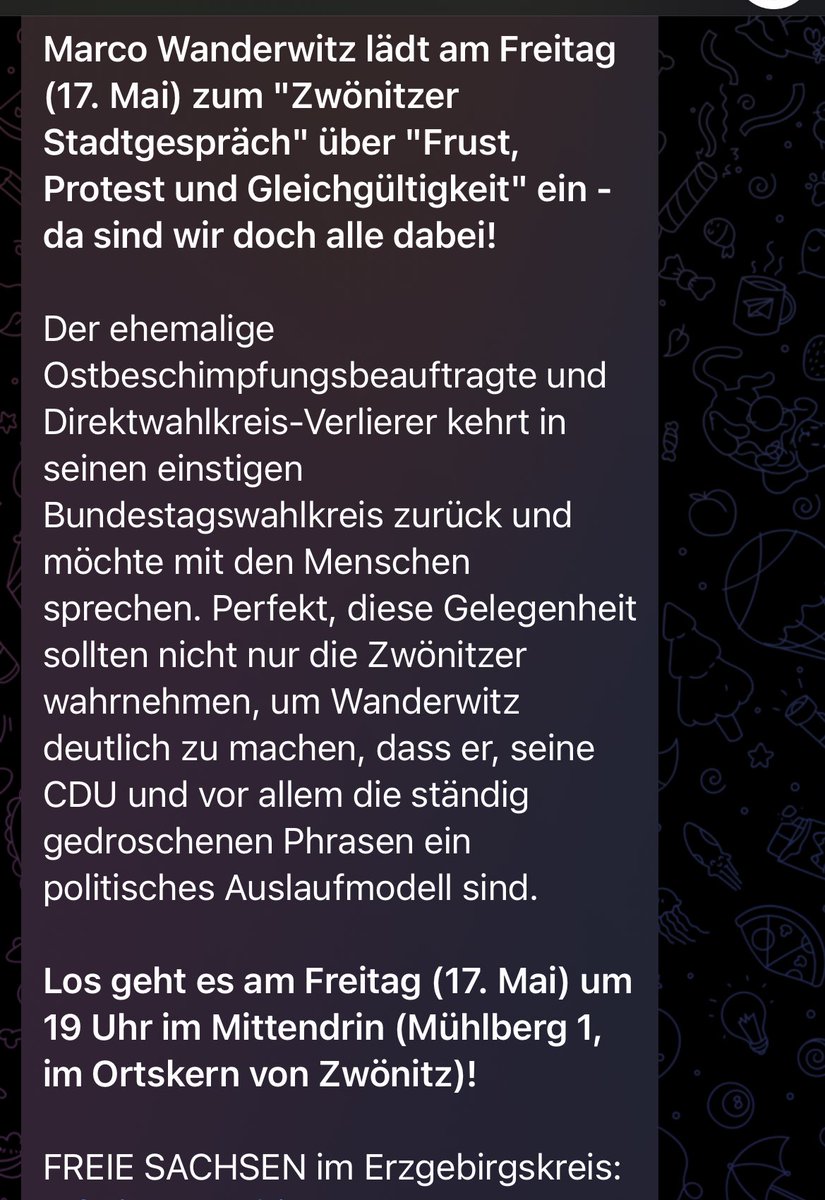 datt_thomas's tweet photo. Heute war im erzgebirgischen Zwönitz eine Diskussion mit dem CDU-Politiker @wanderwitz angesetzt. Die örtliche Reichsbürgergruppe &amp; die „Freien Sachsen“ mobilisierten gegen ihn - nun hat  der Verein „Zwönitz - Miteinander - Füreinander“ das Podium wg Sicherheitsbedenken abgesagt. https://t.co/62ewvhhQ0y