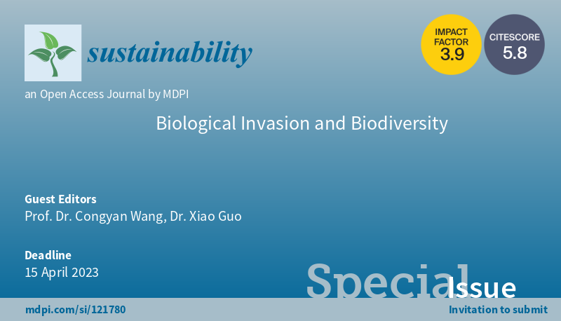 #CallforReading “Biological Invasion and Biodiversity' welcomes your reading Edited by Prof. Dr. Congyan Wang and Dr. Xiao Guo., including 7 papers #mdpi #openaccess #sustainability #biodiversity #invasionecology More at mdpi.com/journal/sustai…