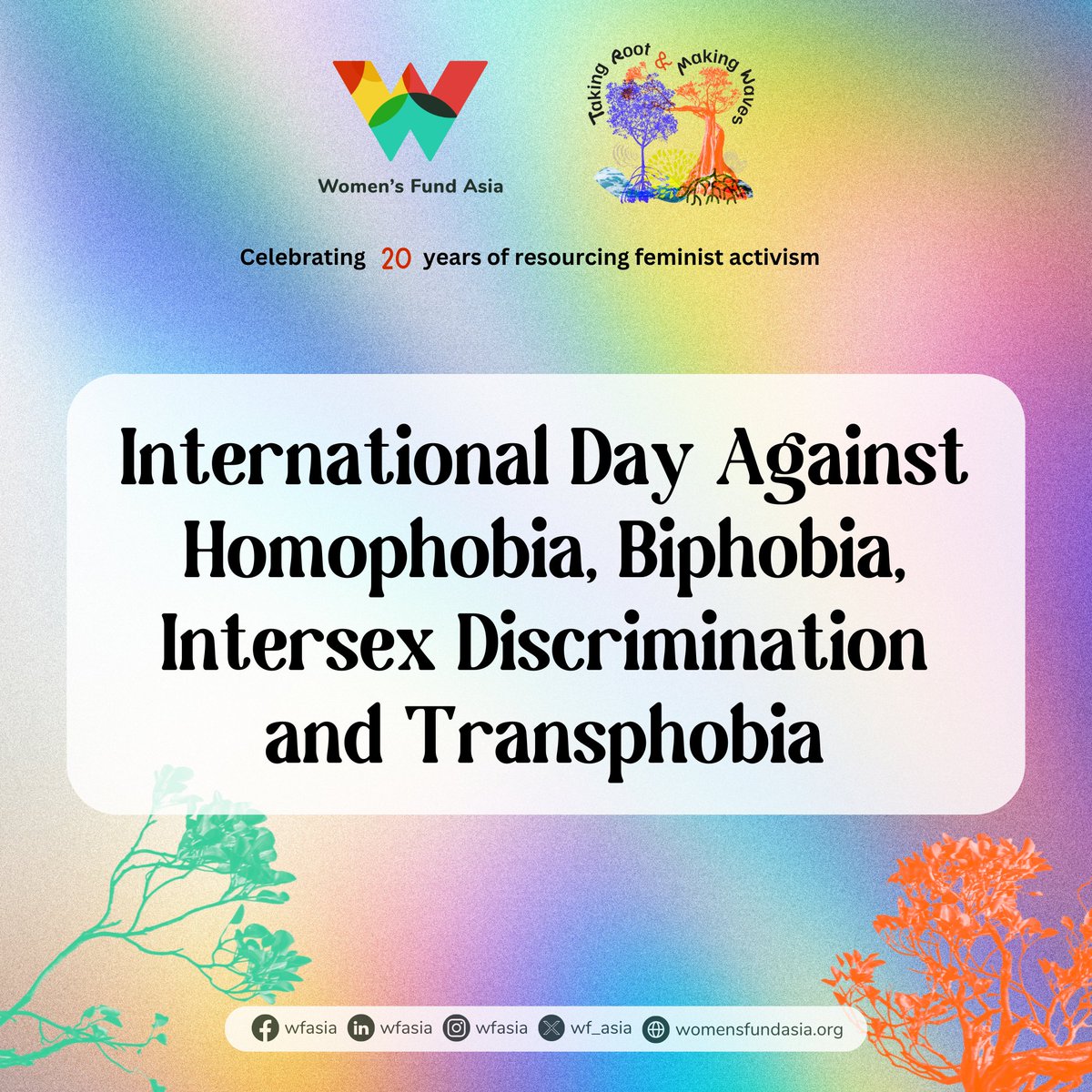 ✊ This #IDAHOBIT 2024, WFA stands in solidarity with all WGTI individuals and communities to ensure a just and inclusive society. We continue #TakingRoot and #MakingWaves to eliminate discrimination and violence! Stay tuned for more from our partners in Asia!