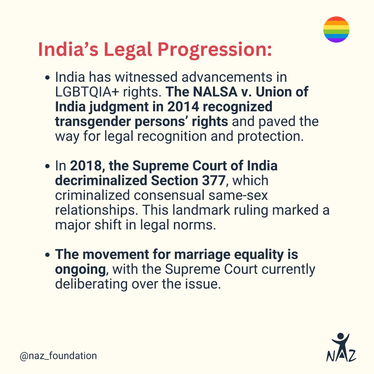 Remember that these developments are part of an ongoing journey toward equality. Let’s celebrate the progress made while acknowledging the work that lies ahead! 🌈
#nazfoundation #pride #loveislove #internationdayagainsthomophobia  #lgbtqiacommunity #queerindia #queerhistory