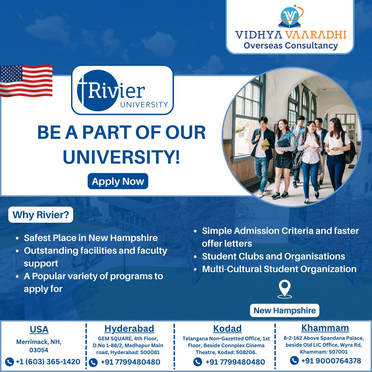 Vidhyavaaradhi1's tweet photo. Explore educational opportunities in the USA! Applications for the Fall 2024 intake at Rivier University in Nashua, the safest place in New Hampshire, are now open. Apply now!

#StudyInTheUSA #RivierUniversity #fall2024ApplicationsOpen #nashua #vidhyavaaradhi #fall2024intake https://t.co/GaEYHGY2zg