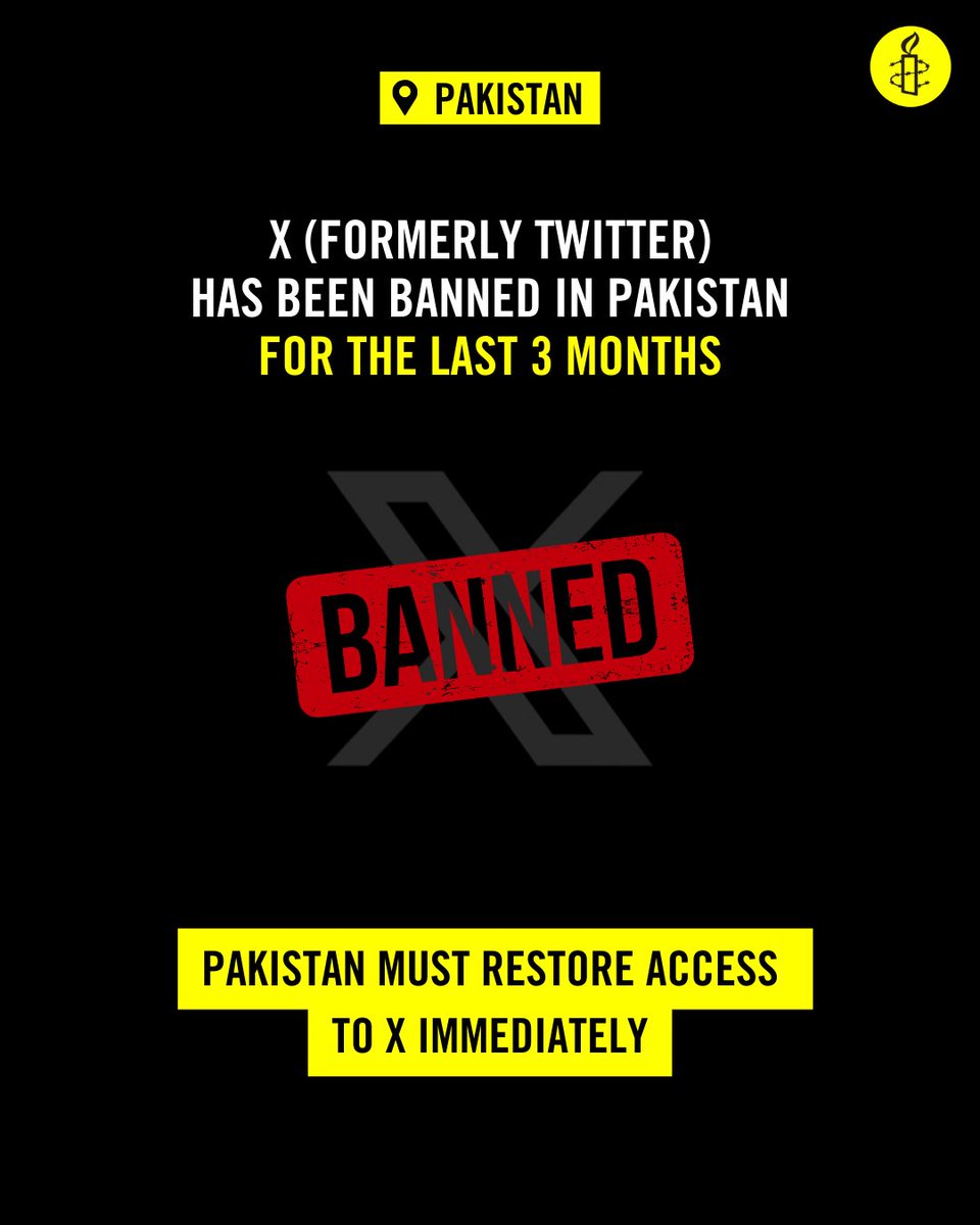 🇵🇰 Today marks 3 months since X (formerly Twitter) was banned in Pakistan on 17 February 2024. This ban continues at a time when the government has announced legislative proposals to further restrict digital freedoms.

The Government of Pakistan must uphold the right to freedom