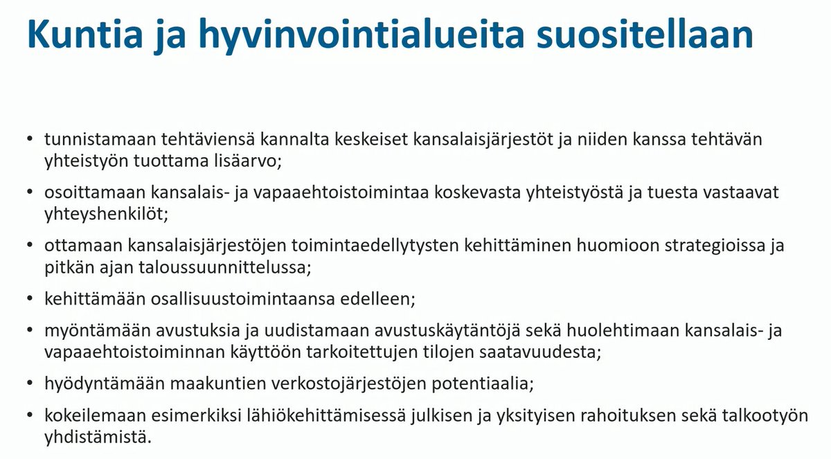 Kansliapäällikkö Pekka Timonen @oikeusmin kertoo Helsingin Osallisuus- ja järjestöyhteistyön seminaarissa suosituksista kunnille ja hyvinvointialueille. Nämä ovat hyvin linjassa @Pohde_fi'n järjestöyhteistyön suunnitelman kanssa, josta päätetään ensi viikolla.

#pohde #järjestöt