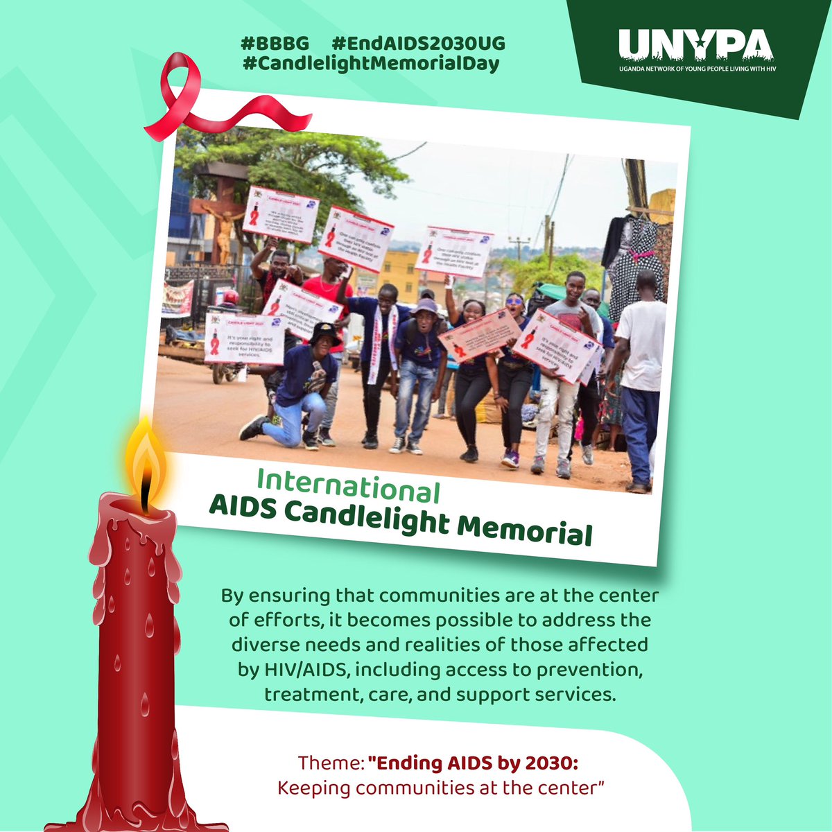 Centering communities is an effective response to HIV/AIDS to be locally driven. This serves as both a remembrance and a call to action, reinforcing the global commitment to ending AIDS by 2030. #BBBG #EndAIDS2030UG #CandlelightMemorialDay