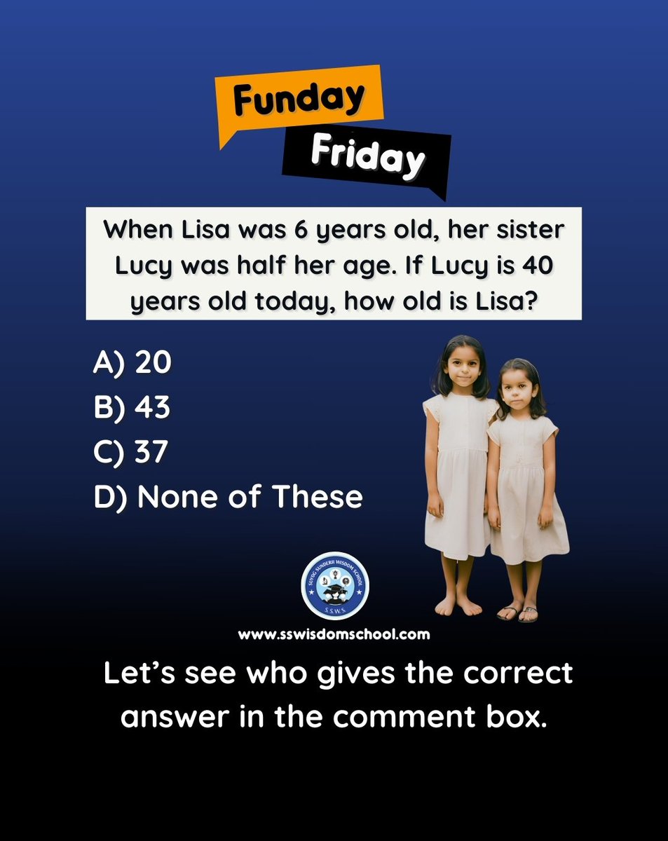 🌟 Friday Funday is Back 🔥

Let's kick off the weekend with a brain teaser! 🧠 Can you guess the correct answer??🗓️ 

Comment your answers below! ⬇️

#fridayfunday #brainteaser #funwithmaths  #ssws #suyogsunderjiwisdomschool #bestcbseschoolinpune #bestschoolinpune #cbseschool