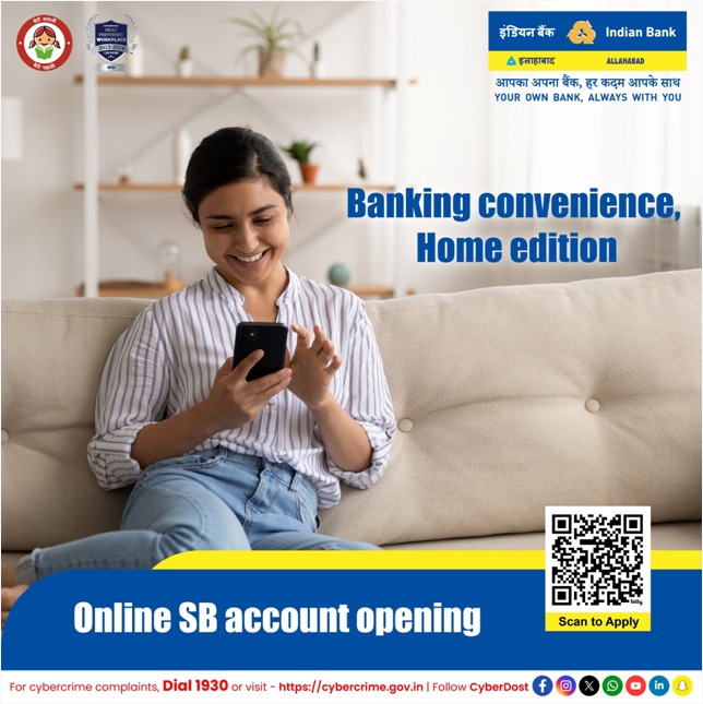 Open an account from the comfort of your own space! With Indian Bank’s Video KYC based account opening, discover a world of easy banking, designed with YOU in mind. Open now - bit.ly/IB_V-CIP #IndianBank @DFS_India