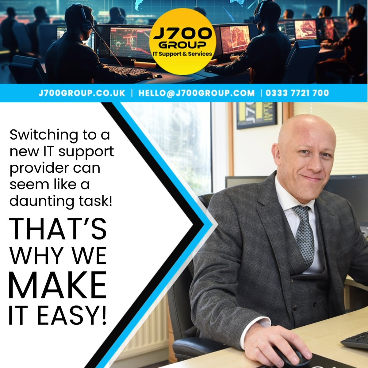 Here are some reasons why switching to J700 Group won’t cause you any headaches! A Smooth Transition, Flexible Contracts. Minimal Downtime, Experienced IT Professionals
Contact us today 0333 7221 700. 
j700group.co.uk/changing-it-pr…
#ITSupport #Lancashire #ITSolutions