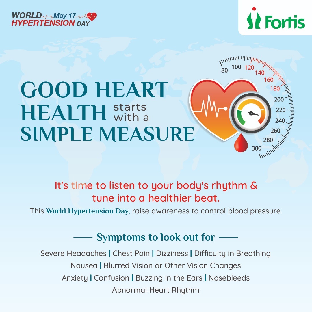 Today is World Hypertension Day. It is also the day when we raise awareness about the condition. Let's keep our blood pressure in check and our hearts healthy. Stay informed, spread the word, and aim for a healthier future. #WorldHypertensionDay #FortisHealthcare #AtFortisWeCare