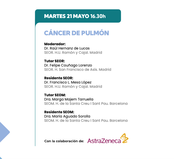 Nueva sesión del Programa de formación @_SEOM- @SEOR_ESP: Emprendedores 📅21de mayo, 16.30h ▶️Cáncer de pulmón, con las Dres. @RaulHernanz1 @fcounago y Mesa López #MIRSEOMSEOREMPRENDEORES Info en emprendedoresoncologia.es/programa/