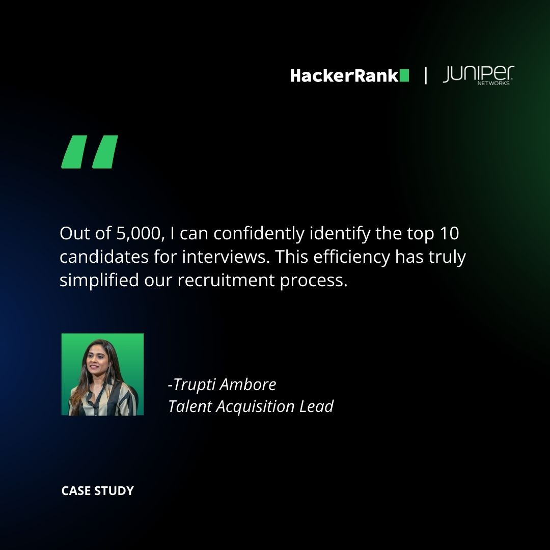 Juniper Networks, a world leader in networking and cybersecurity solutions, has revolutionized university hiring with HackerRank. Hear about their experiences and success from Trupti Ambore, Talent Acquisition Lead at Juniper: hackerrank.com/blog/universit…