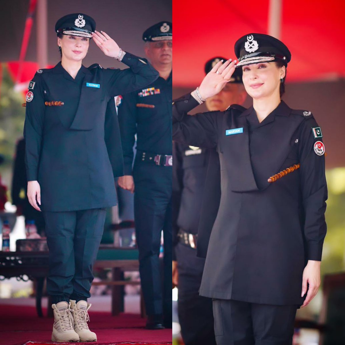 CM Punjab #MaryamNawaz is wearing the uniform of 𝐏𝐮𝐧𝐣𝐚𝐛 𝐄𝐥𝐢𝐭𝐞 𝐅𝐨𝐫𝐜𝐞 on passing out parade 🖤